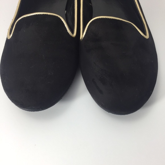 Cole Haan Black Suede Gold Piping Ballet Flats - Picture 3 of 6